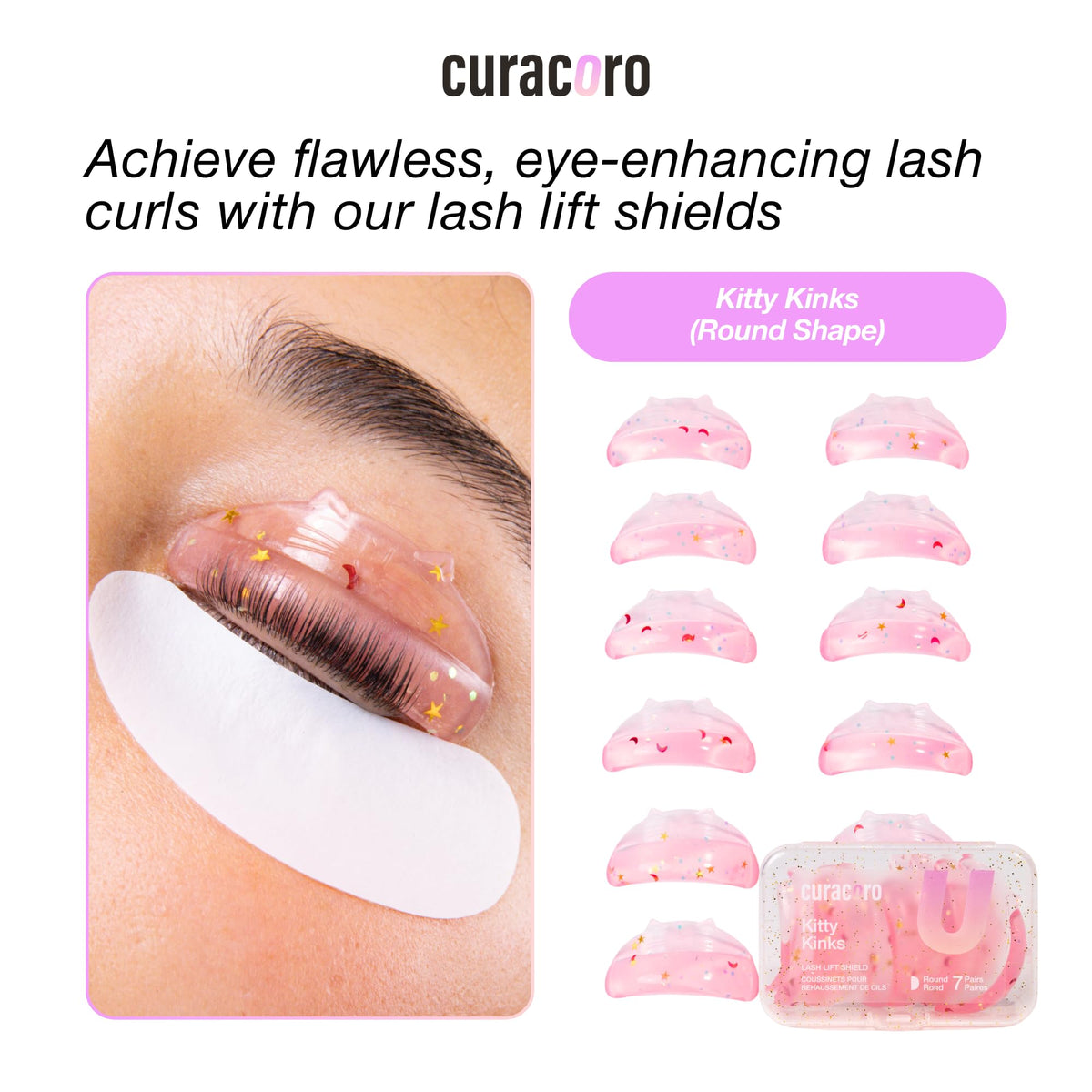 CURACOR Lash Lift Shields displayed alongside lash lifting tools