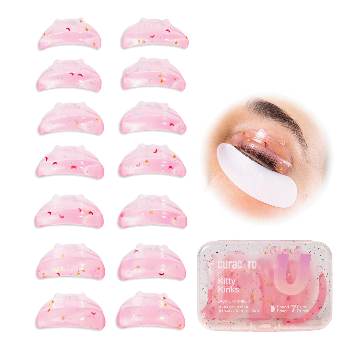 CURACOR Lash Lift Shields set with 14 silicone rods in various sizes