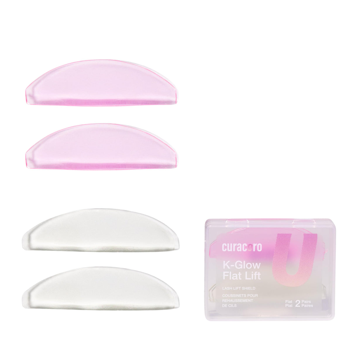 CURACORO Korean Lash Lift Shields front view with 4 silicone rods