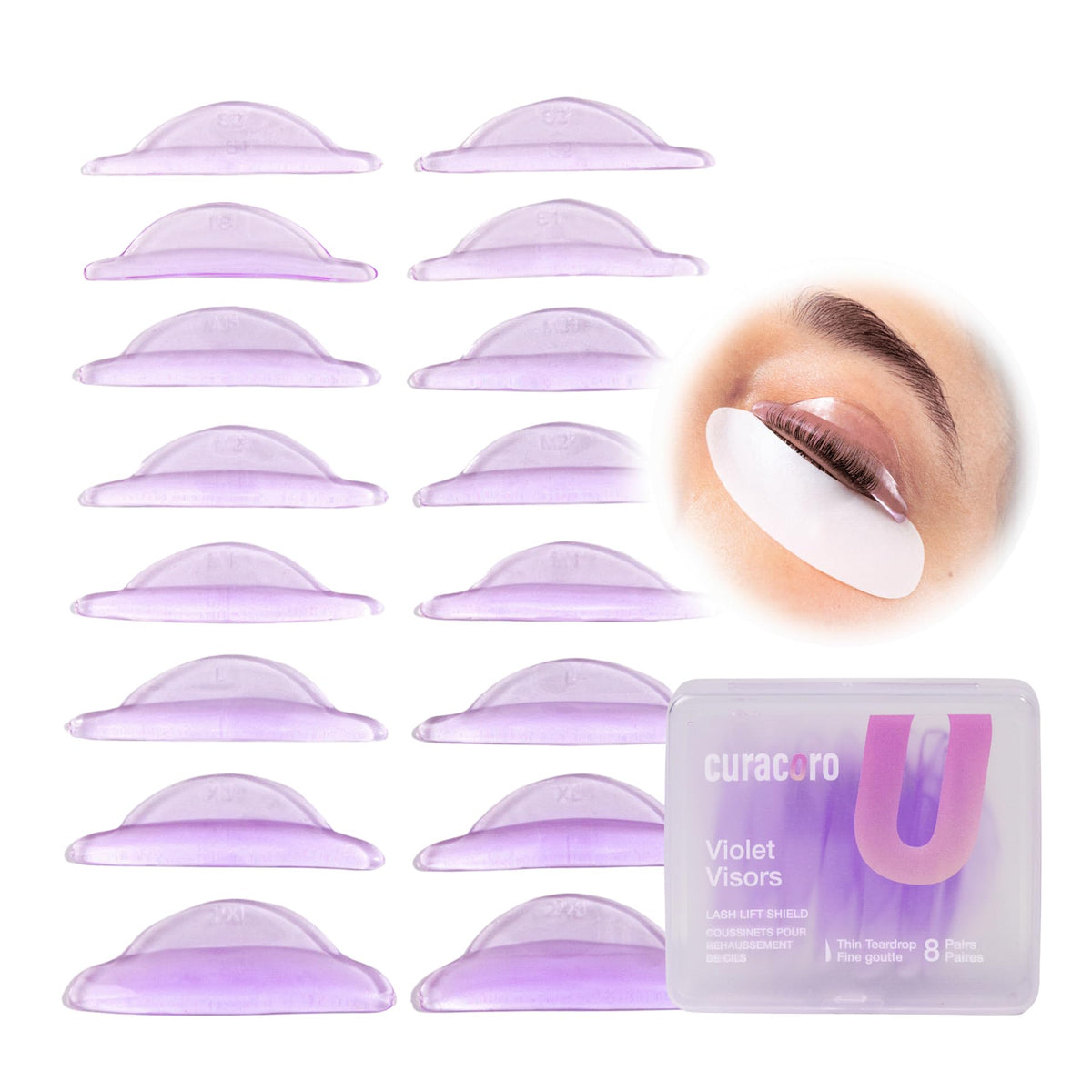 CURACORO Lash Lift Shields 16 pcs set with various sizes
