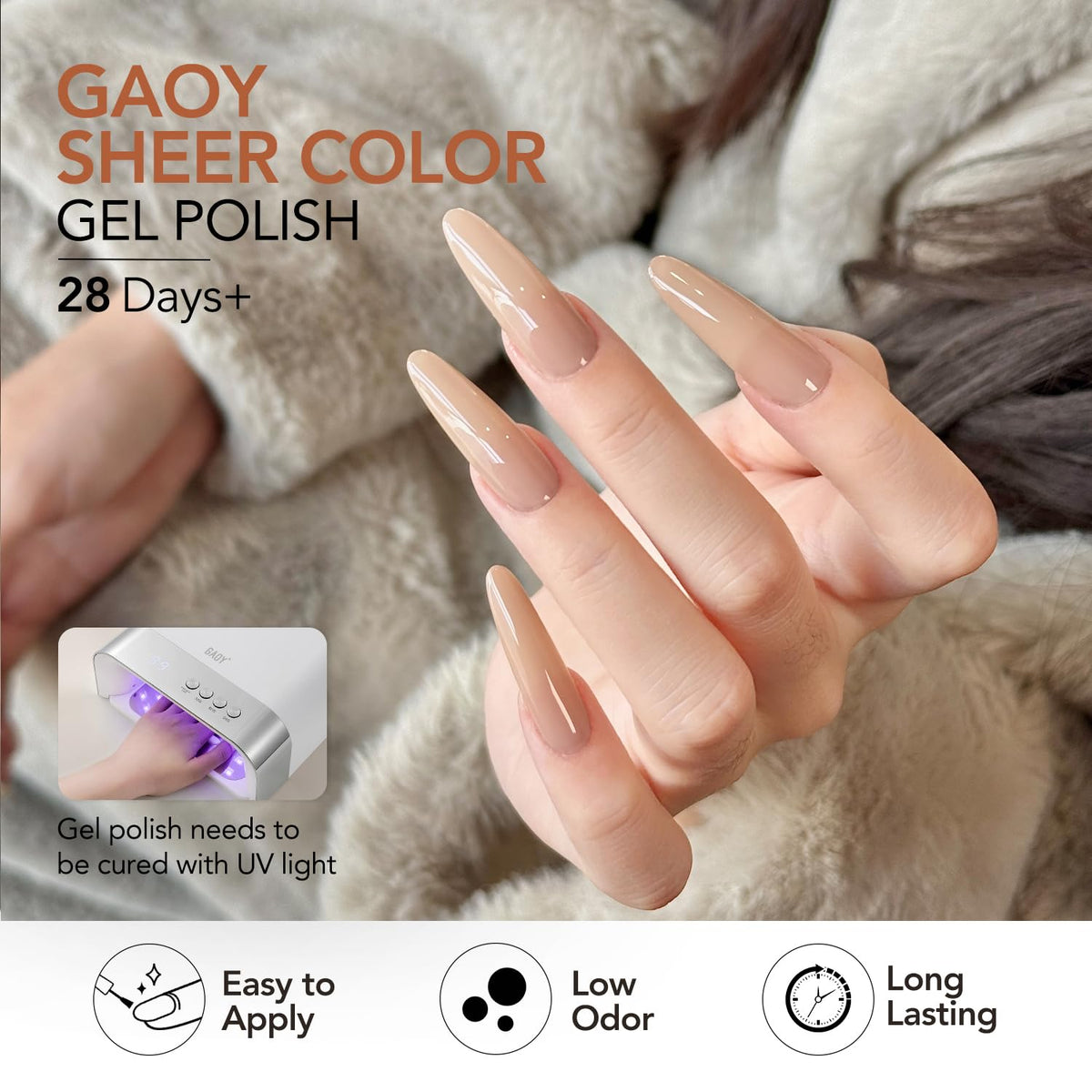 Curing GAOY gel polish under UV light for drying