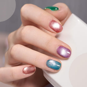 Curing GAOY Glitter Cat Eye Gel Nail Polish under UV LED lamp