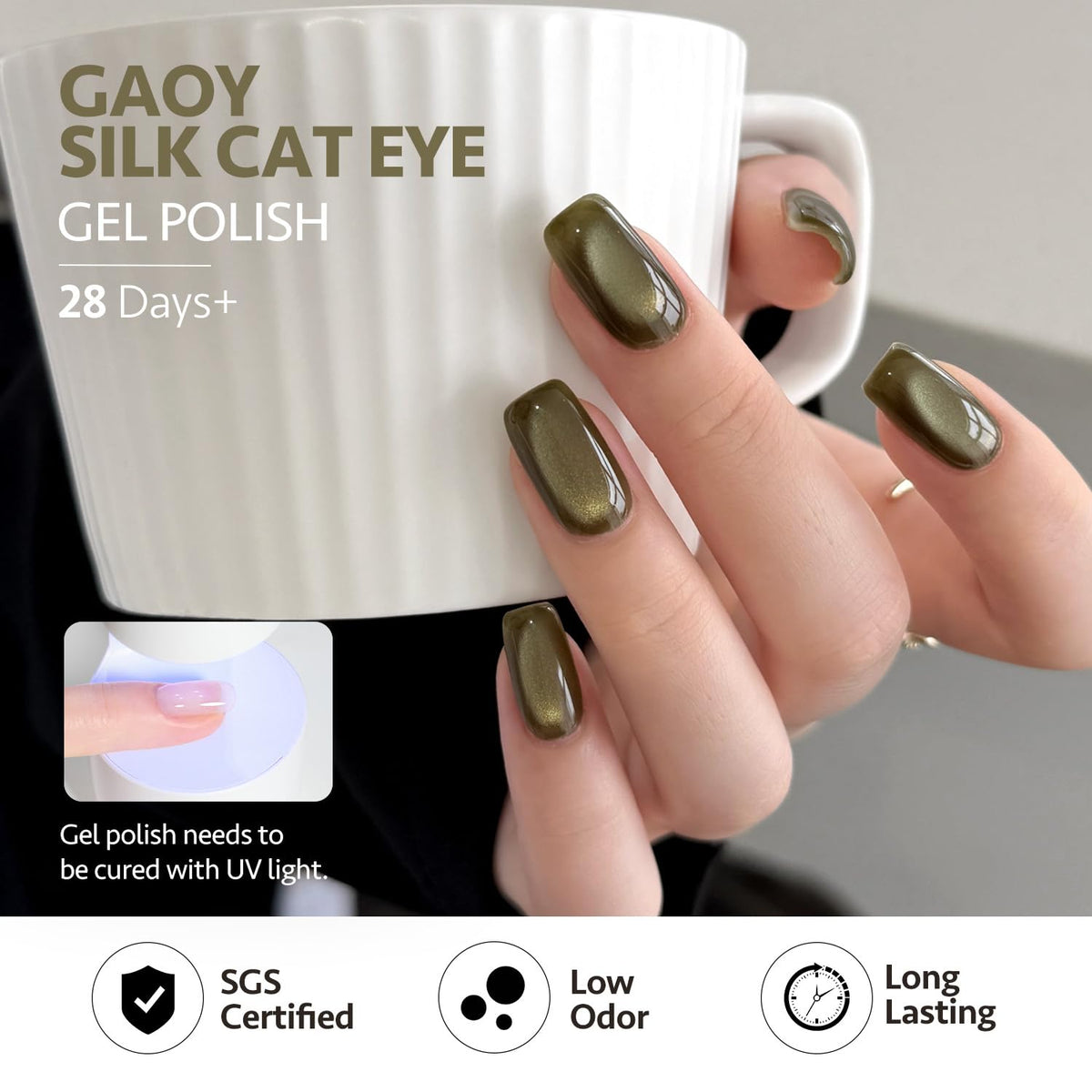 Curing GAOY Green Gel Nail Polish under UV light