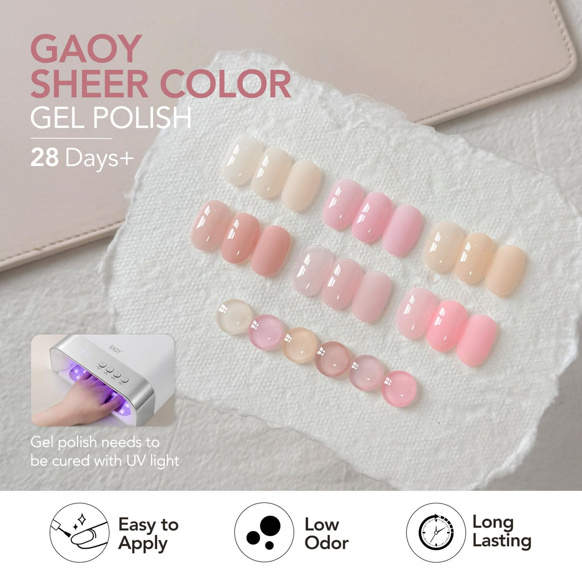 Curing GAOY Jelly Gel Nail Polish under UV LED lamp