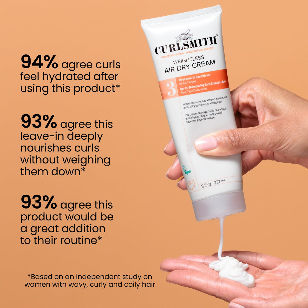 CURLSMITH Weightless Air Dry Cream on a bathroom shelf