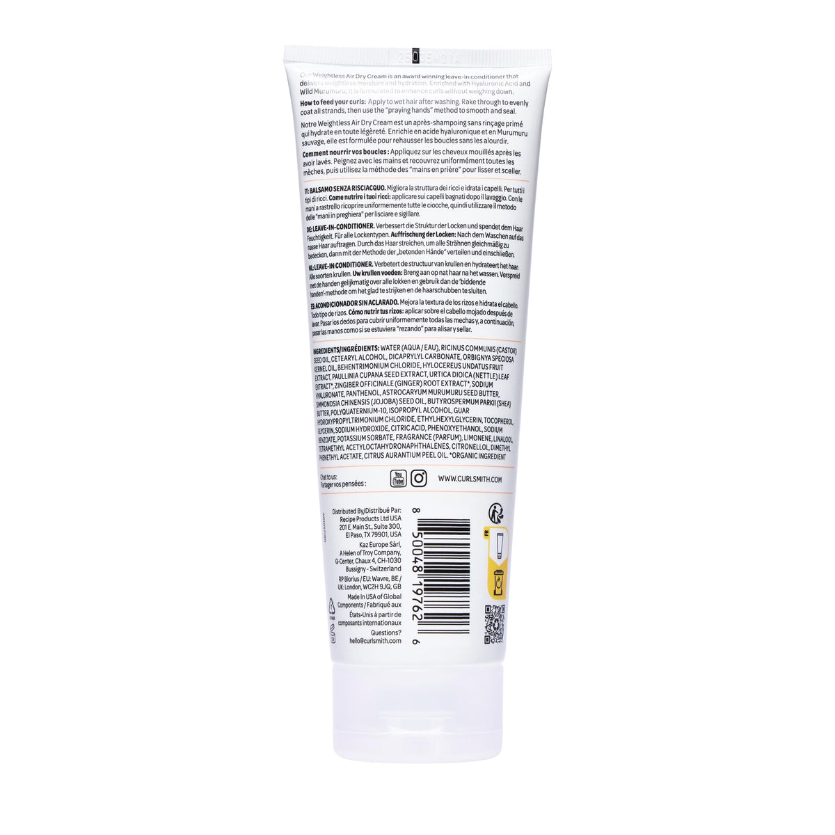CURLSMITH Weightless Air Dry Curl Cream 8oz back view