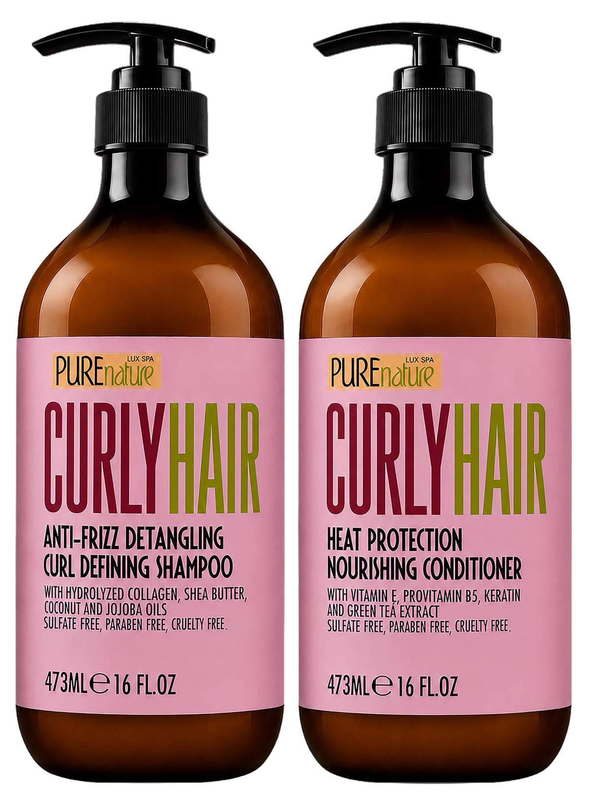 Curly Hair Shampoo and Conditioner Set by PURE NATURE LUX SPA front view