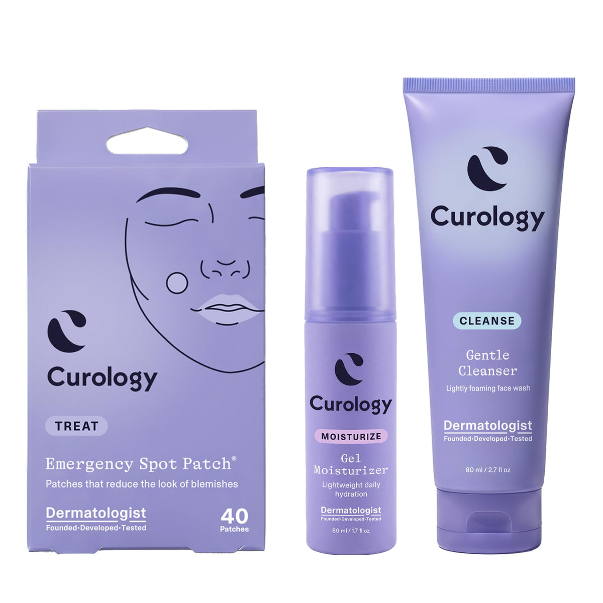 Curology Acne Skincare Set including face wash, moisturizer, and pimple patches