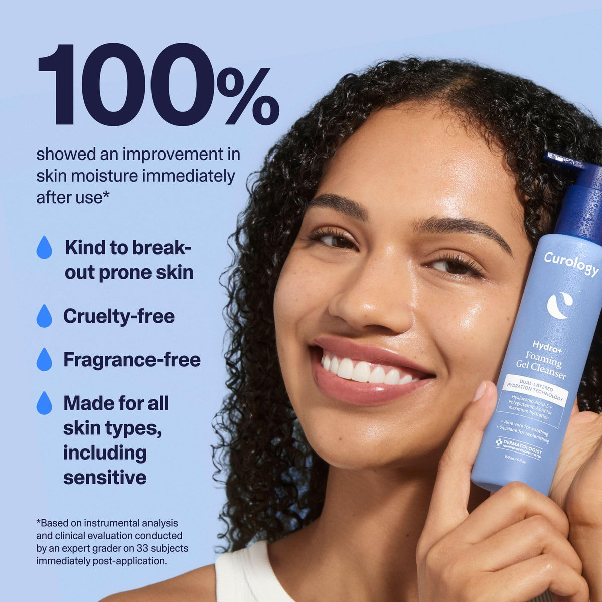 Curology Hydro+ Gel Face Wash in hand showing application