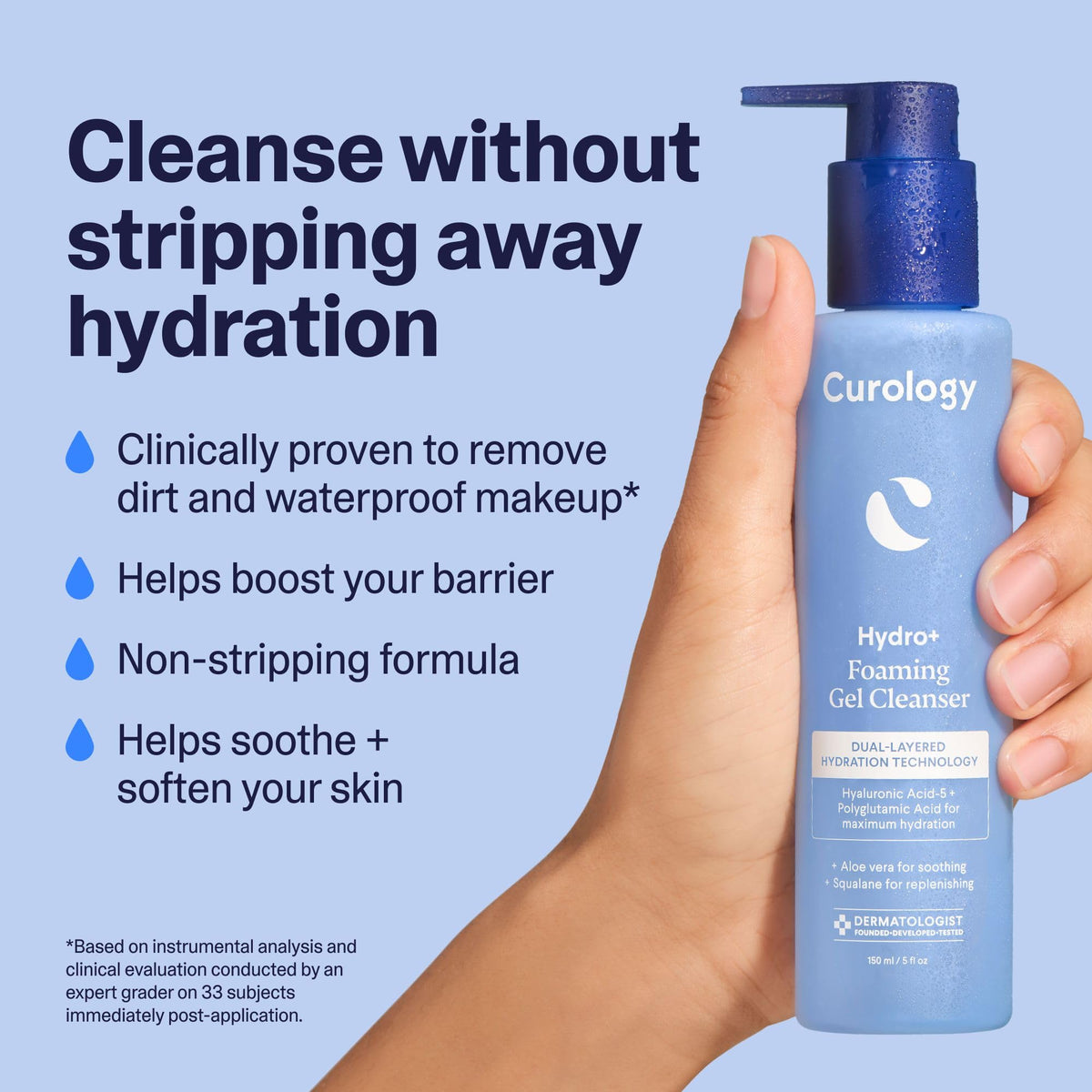 Curology Hydro+ Gel Face Wash texture close-up showing jelly-like consistency