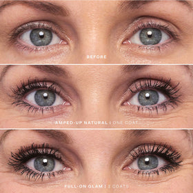 Curved brush of Tower 28 Mini MakeWaves Mascara for lash amplification