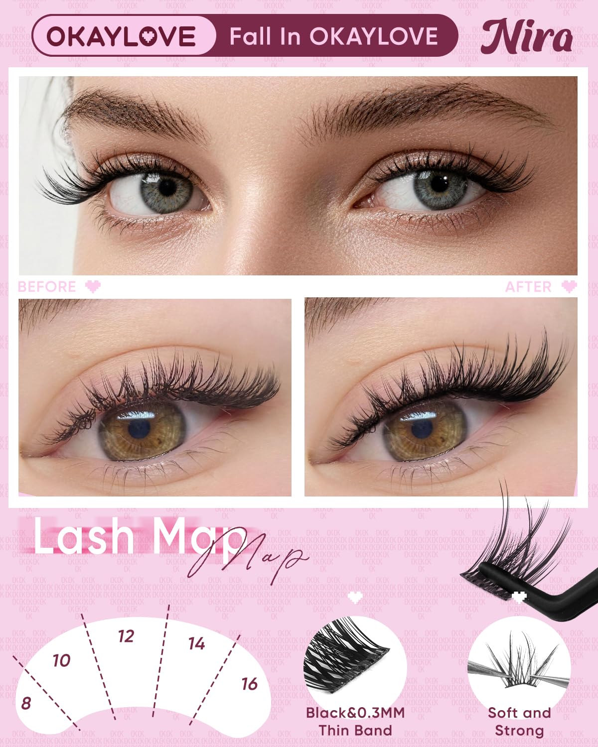 Curved tweezers included in OKAYLOVE lash clusters kit