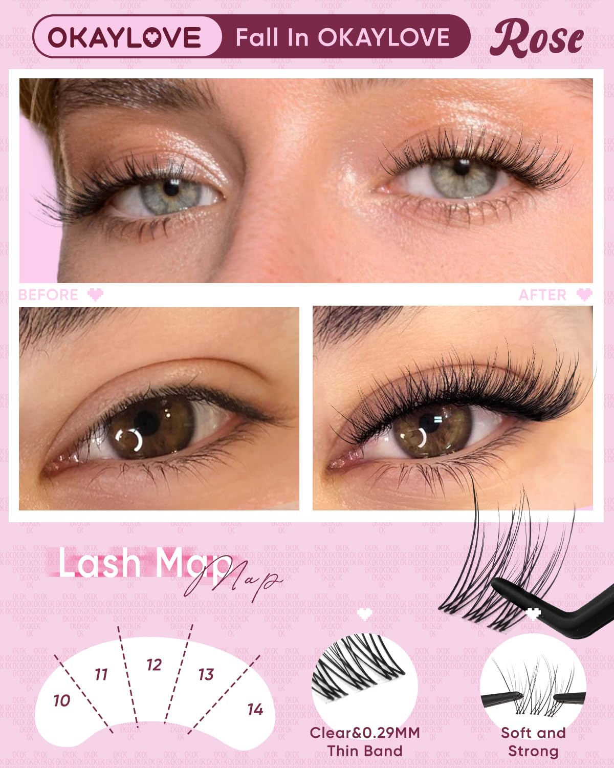 Curved tweezers included in OKAYLOVE lash kit