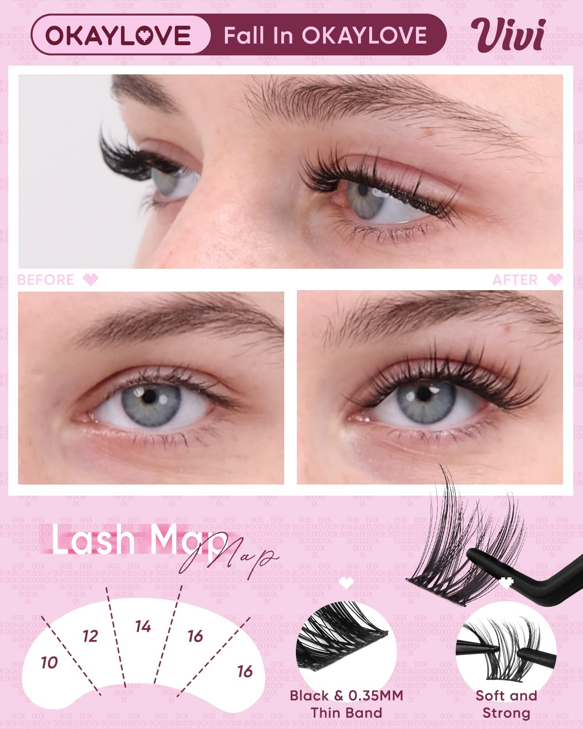 Curved tweezers included in OKAYLOVE Wispy Lash Clusters Kit