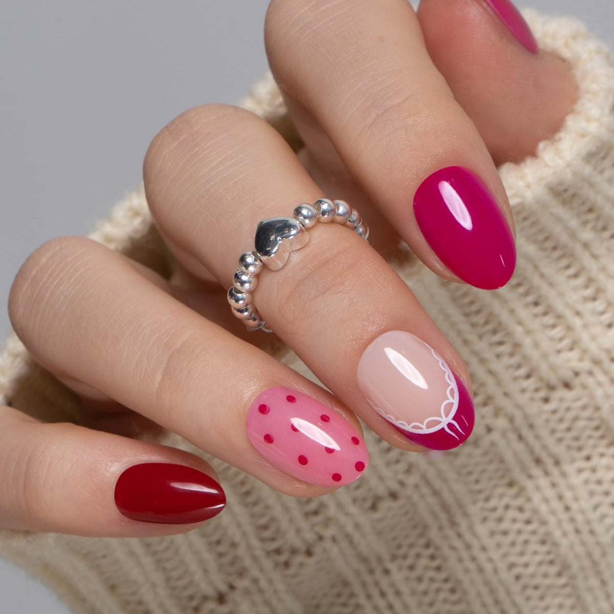 CurvLife Extra Short Almond Press On Nails Cherry Wild Red front view