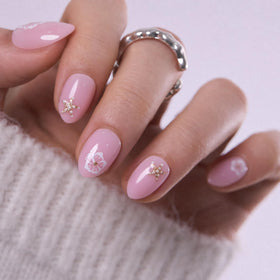 CurvLife Extra Short Almond Press On Nails Floral Breeze front view