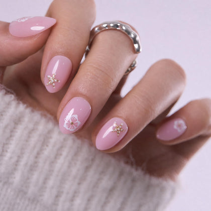 CurvLife Extra Short Almond Press On Nails Floral Breeze front view