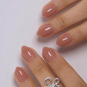 CurvLife Extra Short Almond Press On Nails in Nude Peach Pink front view