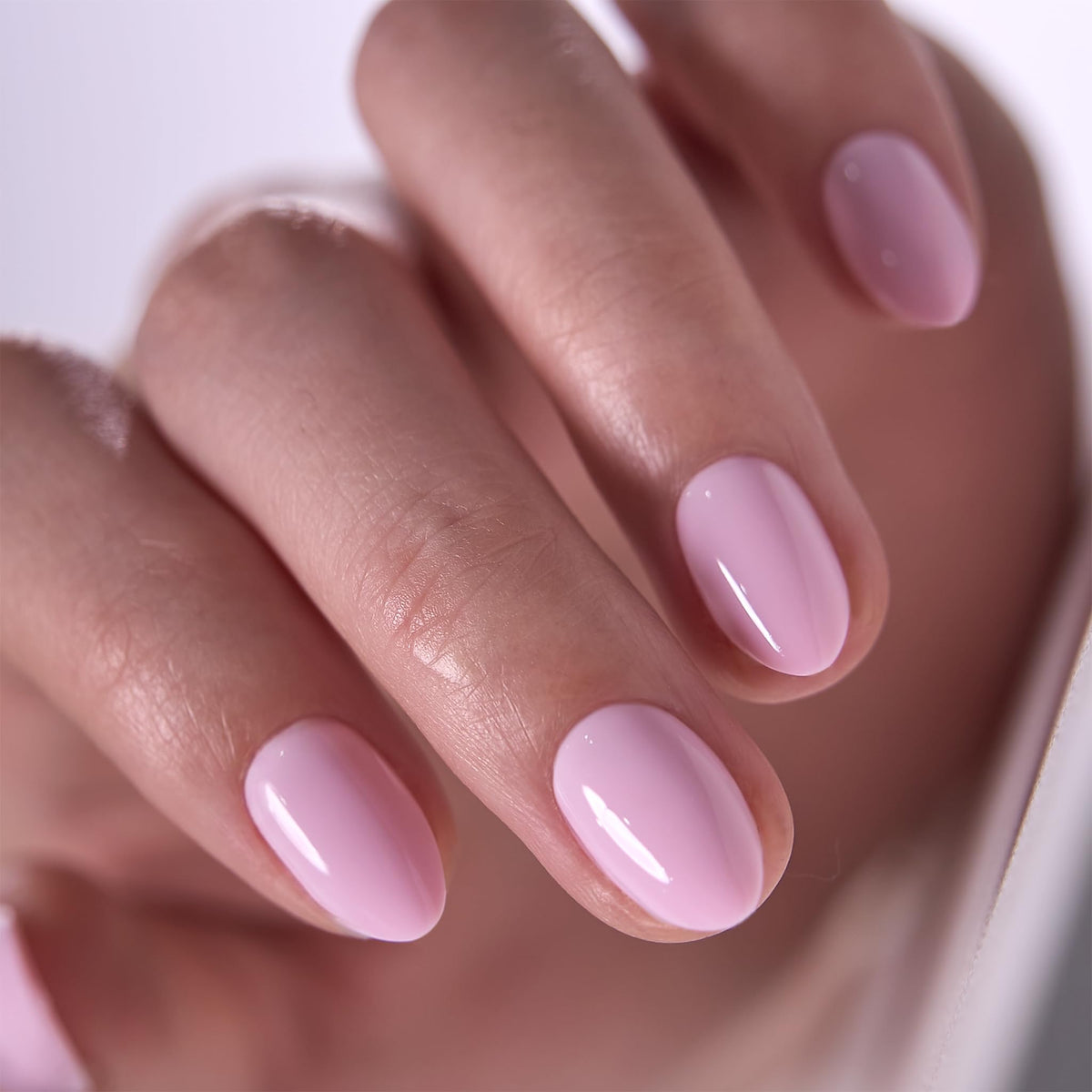 CurvLife Extra Short Almond Press On Nails in Satin Bloom Floral Pink front view