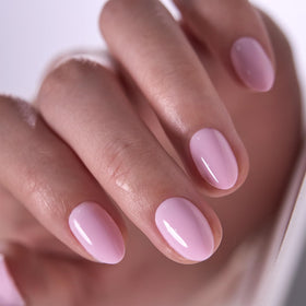 CurvLife Extra Short Almond Press On Nails in Satin Bloom Floral Pink front view