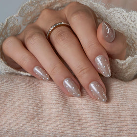 CurvLife Extra Short Almond Press On Nails in Wine Petal Burgundy front view