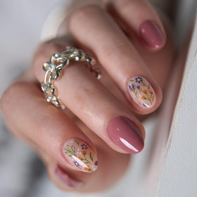 CurvLife Extra Short Almond Press On Nails Rustic Bloom Rust Red front view