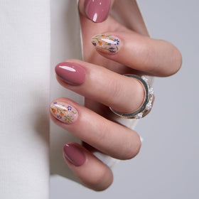 CurvLife Extra Short Almond Press On Nails Rustic Bloom Rust Red with adhesive tabs and nail glue