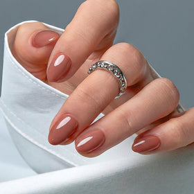 CurvLife Extra Short Almond Press On Nails Soft Blush Nude Pink front view