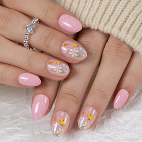 CurvLife Extra Short Almond Press On Nails Spring Chirp Nude Pink front view