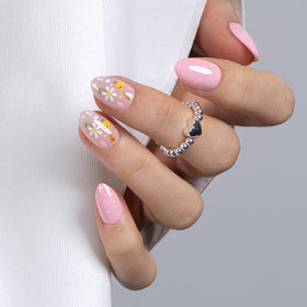 CurvLife Extra Short Almond Press On Nails Spring Chirp Nude Pink side view