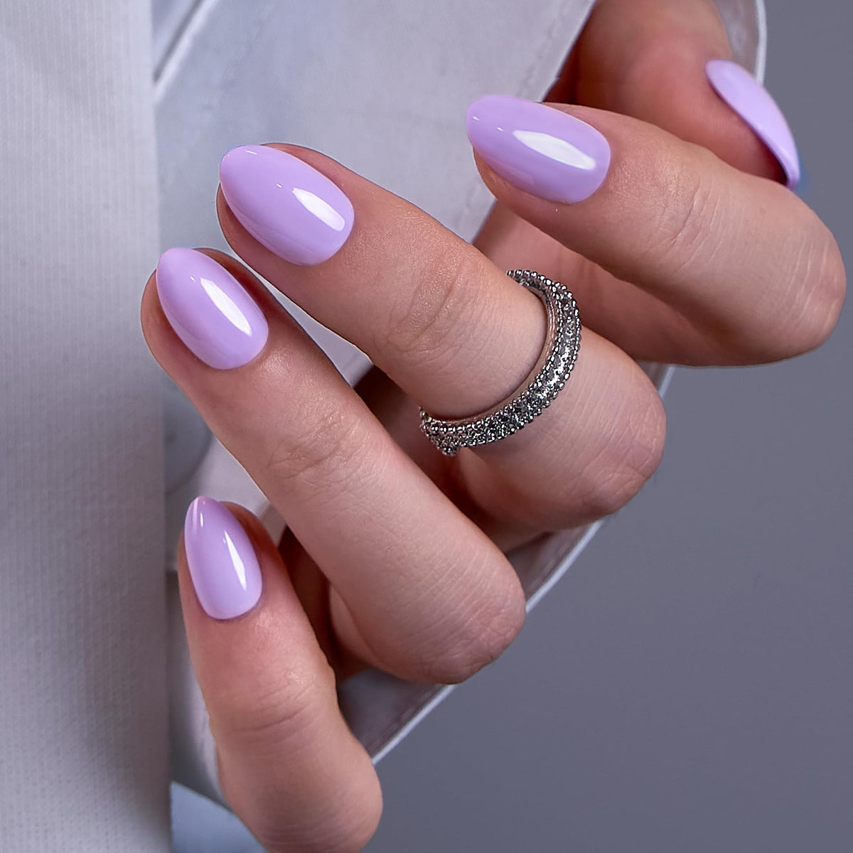 CurvLife Extra Short Almond Press On Nails Vanilla Glow Purple front view