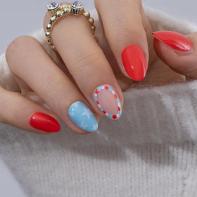CurvLife Extra Short Almond Star Design Press On Nails with adhesive tabs and glue