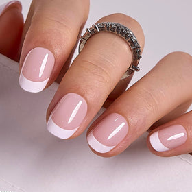 CurvLife Extra Short Oval French Tip Press On Nails front view