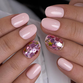 CurvLife Extra Short Oval Press On Nails in Dream Spark Pink front view