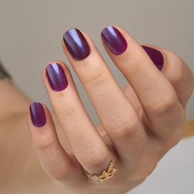 CurvLife Extra Short Press On Nails Pearlescent Nude Purple close-up of nail design