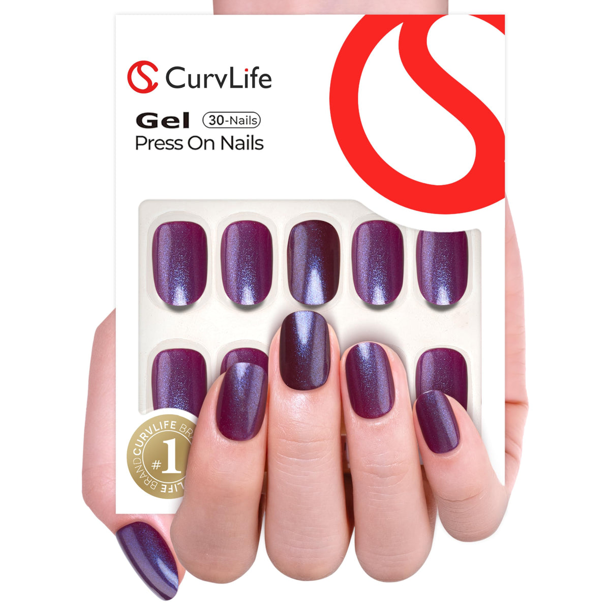 CurvLife Extra Short Press On Nails Pearlescent Nude Purple with storage box
