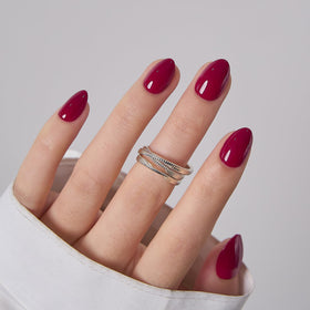 CurvLife Extra Short Press On Nails Ruby Poise Ruby Red with nail glue and accessories