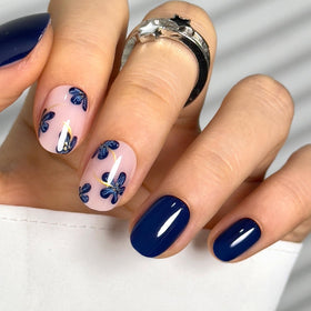 CurvLife Extra Short Square Floral Press On Nails packaging with accessories