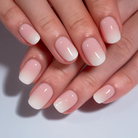 CurvLife Extra Short Square Ombre Press On Nails in nude, white, and pink