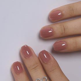 CurvLife Extra Short Square Press On Nails in Nude Pink Mocha Blush front view