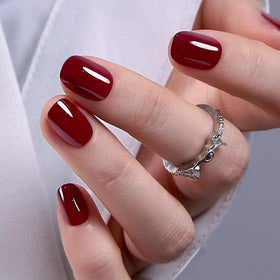 CurvLife Extra Short Square Press On Nails in Scarlet Poise Red front view
