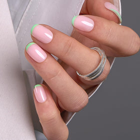 CurvLife Extra Short Square Press On Nails Mint Green on model