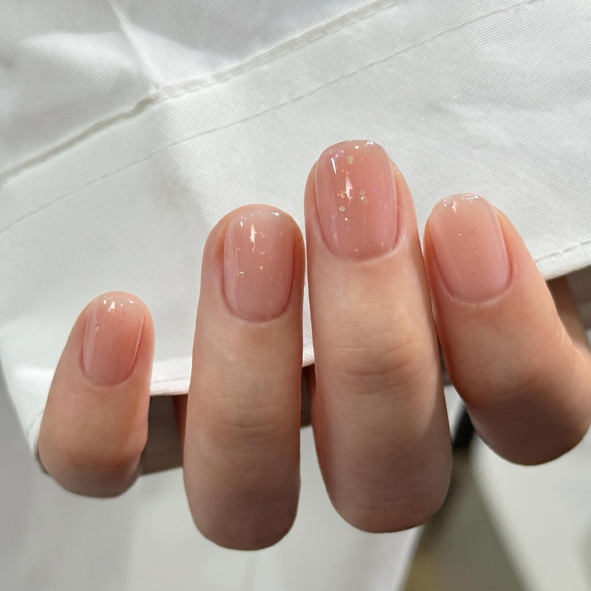 CurvLife Extra Short Square Press On Nails Nude Luster front view