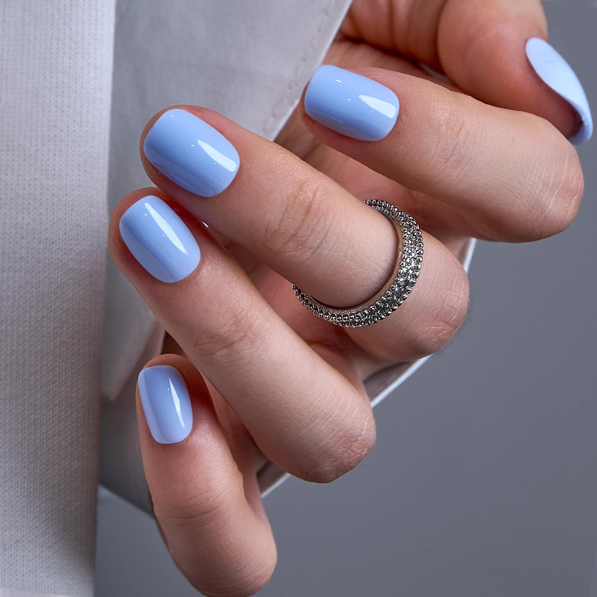 CurvLife Extra Short Square Press On Nails Sky Charm Blue front view