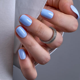 CurvLife Extra Short Square Press On Nails Sky Charm Blue front view