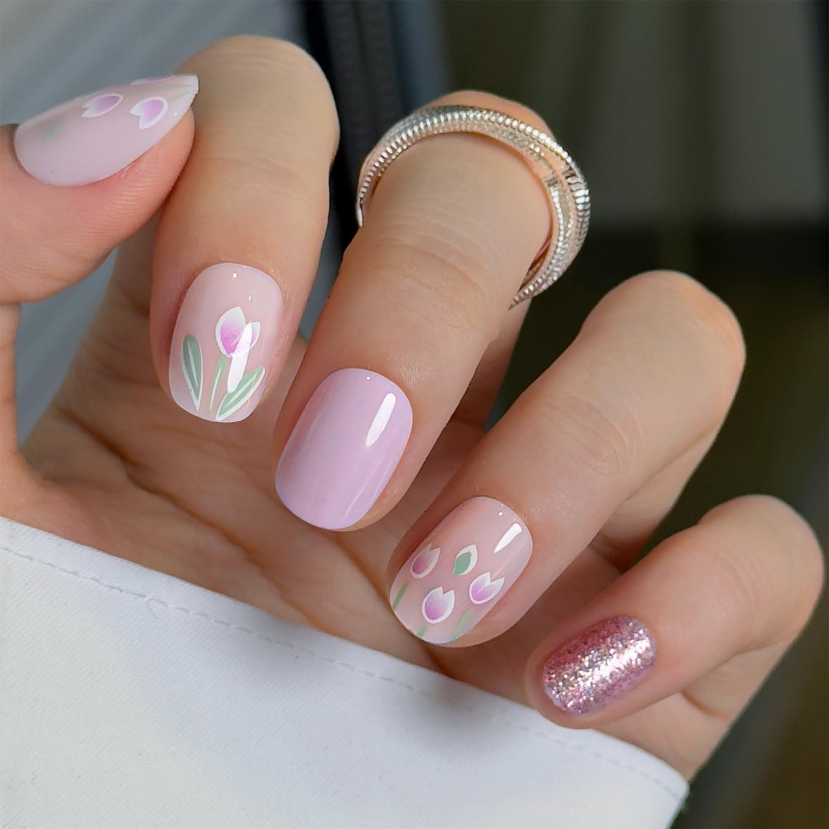 CurvLife Extra Short Square Press On Nails Tulip Whisper Nude with nail glue and accessories