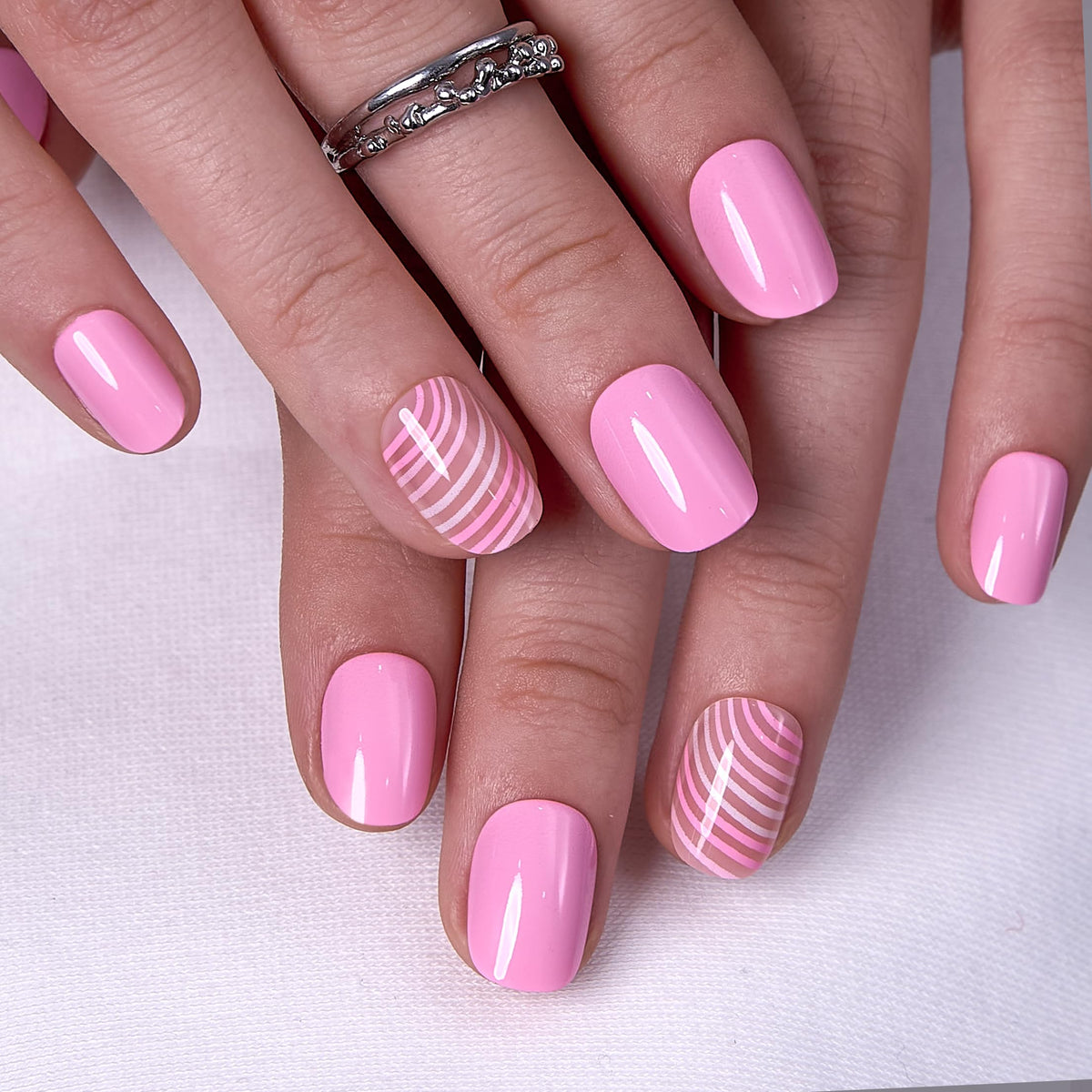 CurvLife Extra Short Wave Design Press On Nails in Pink Ripple Pink front view