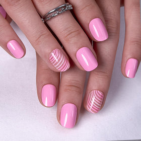CurvLife Extra Short Wave Design Press On Nails in Pink Ripple Pink front view