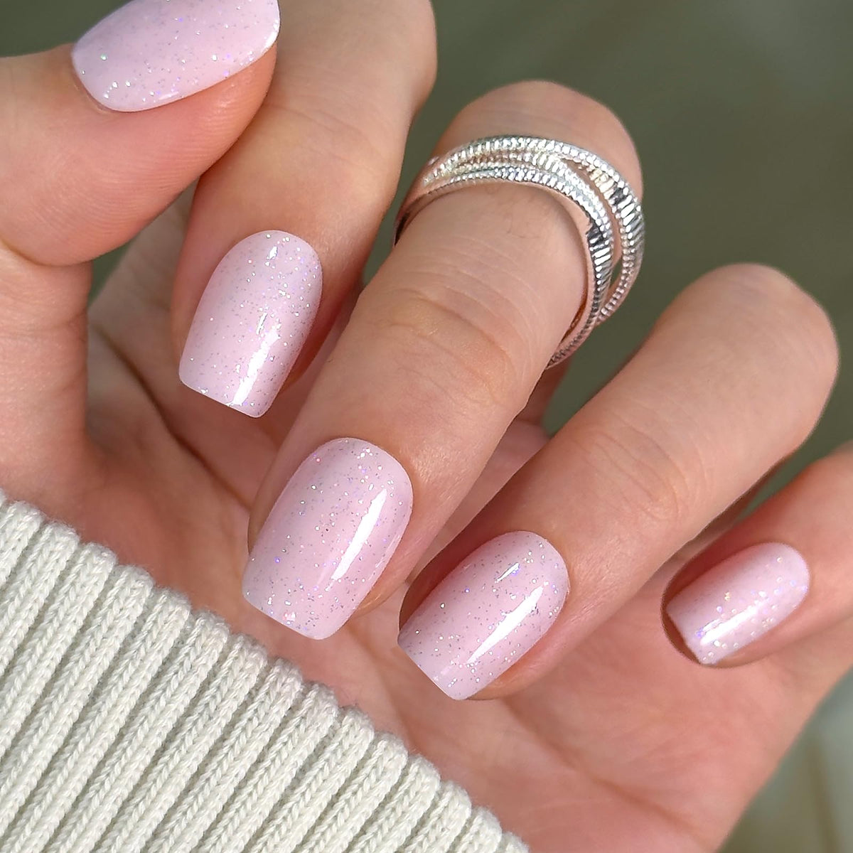 CurvLife Fairy Veil Pink Short Square Press On Nails front view