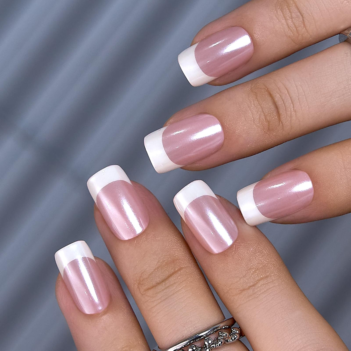 CurvLife French Tip Press On Nails close-up showing gel finish